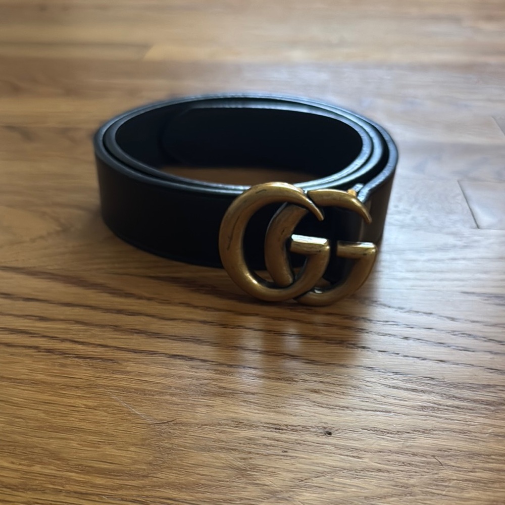 Black Leather Belt with Gold Buckle